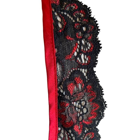 Vintage Inner Most 80s Nightgown Sears Satin Lace Red Black Long Slit Skirt Sz L - Picture 8 of 15